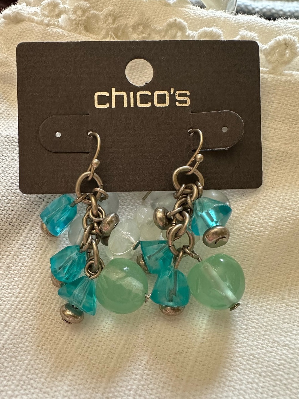 NWT Chicoโs Beaded Clusterโ Dangle Drop Earrings